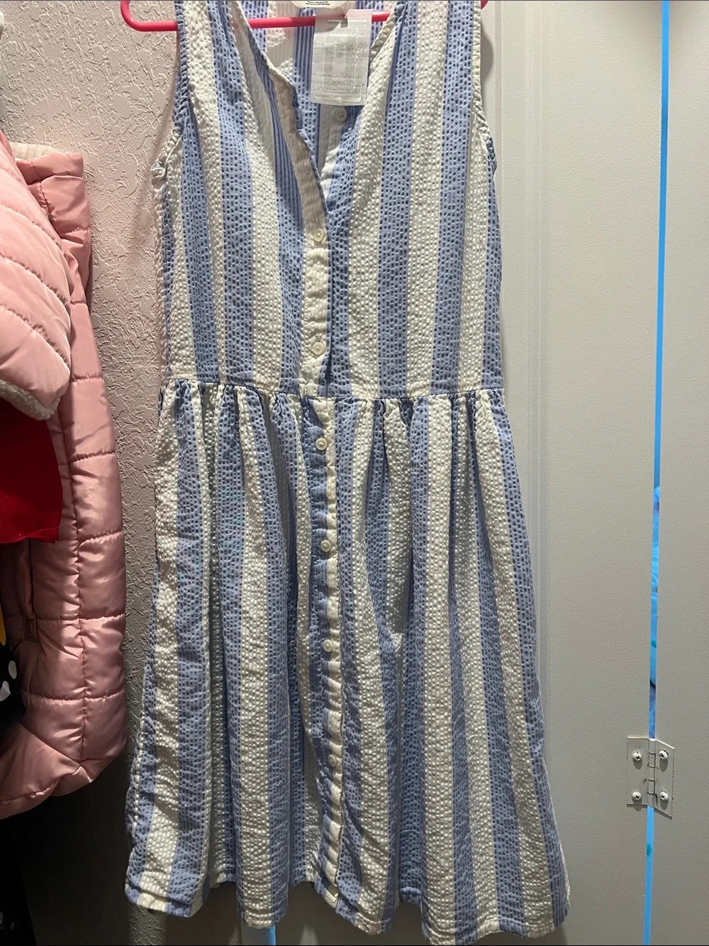 H&M Blue and White Striped Seersucker Button-Front Dress
